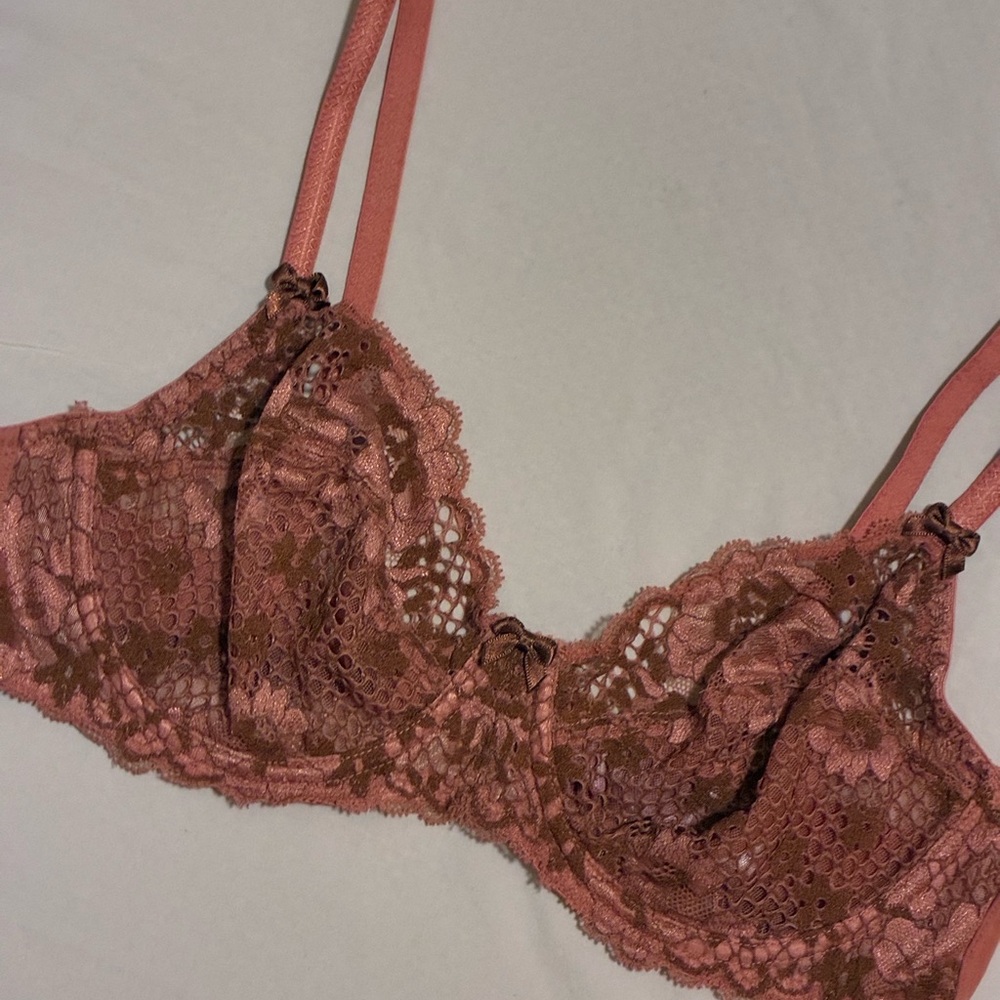 Adore Me Unlined Underwire Lacy Bra, Pink/Brown, 34C
